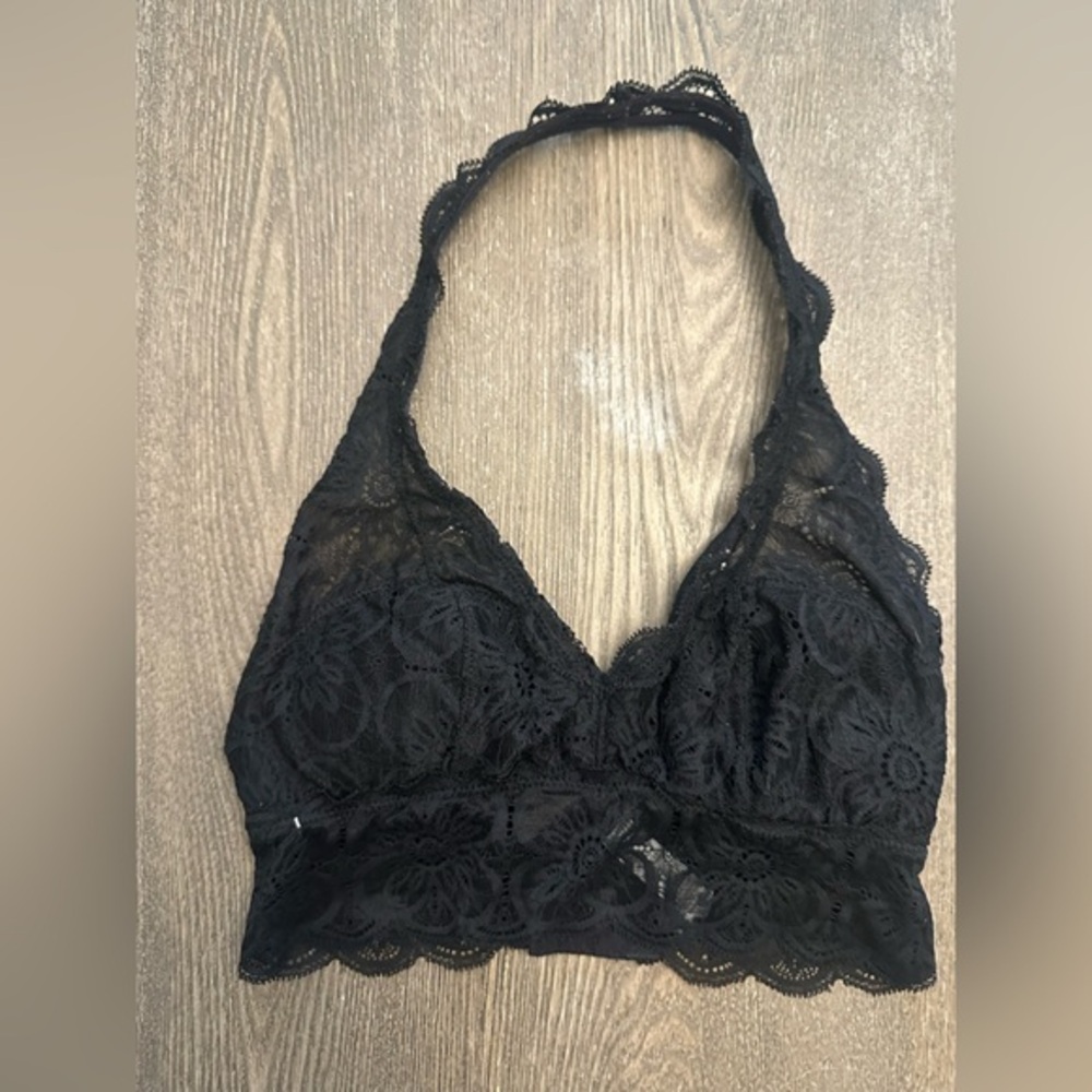 AERIE BLACK HALTER PADDED LACE BRALETTE - Size XXS SKU:597